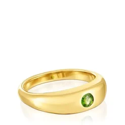 Anillo sello con baño de oro 18 kt sobre plata y cromo diópsido Basic Colors^TOUS