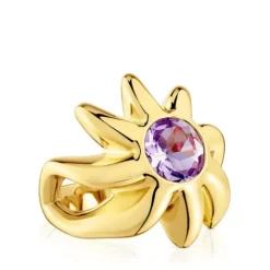 Anillo sello con baño de oro 18 kt sobre plata y amatista Galia^TOUS Outlet