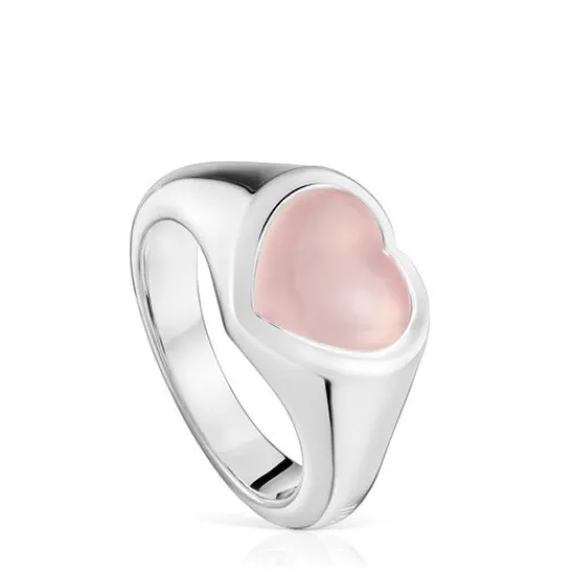 Anillo sello corazón de y calcedonia rosa Bold Motif^TOUS Outlet