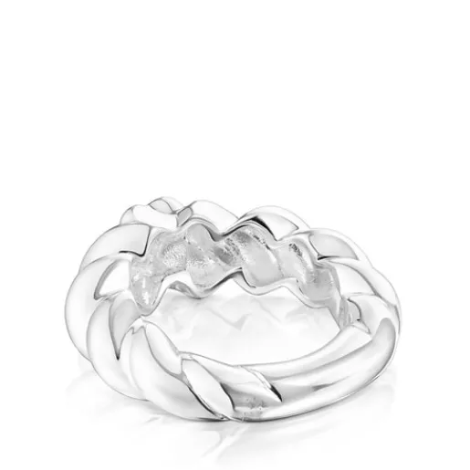 Anillo trenzado de plata motivo oso Twisted^TOUS