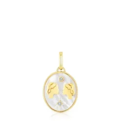 Colgante Géminis con baño de oro 18 kt sobre plata, nácar y topacios Horoscope^TOUS Sale