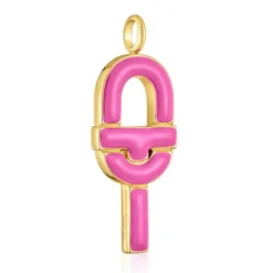 Colgante grande con baño de oro 18 kt sobre plata y esmalte fucsia MANIFESTO^TOUS New