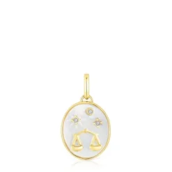 Colgante Libra con baño de oro 18 kt sobre plata, nácar y topacios Horoscope^TOUS Best