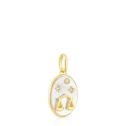 Colgante Libra con baño de oro 18 kt sobre plata, nácar y topacios Horoscope^TOUS Best