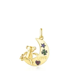 Colgante luna-oso con baño de oro 18 kt sobre plata y gemas Teddy Bear^TOUS Outlet