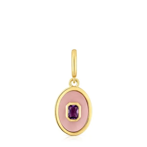 Colgante medalla con baño de oro de 18 kt sobre plata, nácar y amatista Medallions^TOUS Discount