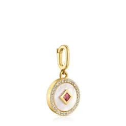 Colgante medalla con baño de oro de 18 kt sobre plata, nácar y gemas Medallions^TOUS