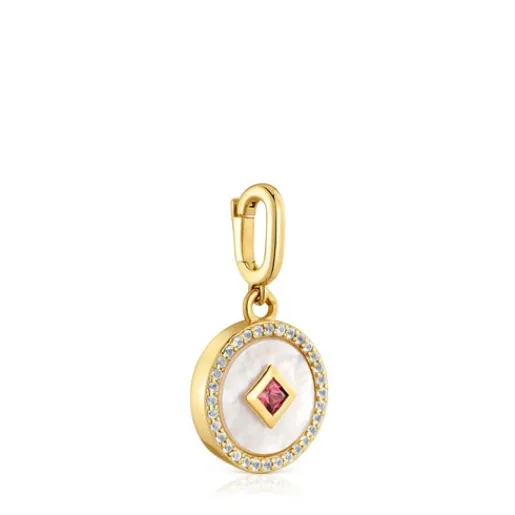 Colgante medalla con baño de oro de 18 kt sobre plata, nácar y gemas Medallions^TOUS