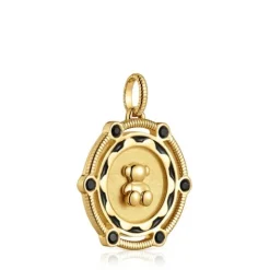 Colgante medalla oso con baño de oro 18 kt sobre plata y detalles ónix Cachito Mío^TOUS Discount