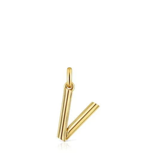 Colgante mediano letra V con baño de oro 18 kt sobre plata Alphabet^TOUS New