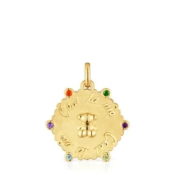Colgante mediano oso con baño de oro 18 kt sobre plata y gemas Sugar Party^TOUS Best