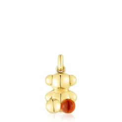 Colgante oso con baño de oro 18 kt sobre plata y cornalina Bold Bear^TOUS Hot