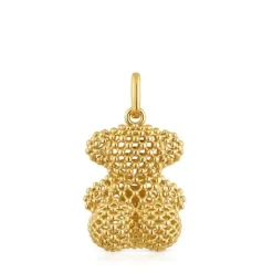 Colgante oso mediano texturizado con baño de oro 18 kt sobre plata 22 mm Bold Bear^TOUS Online