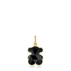 Colgante pequeño con baño de oro 18 kt sobre plata y motivo oso en ónix Icon Color^TOUS