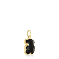 Colgante pequeño con baño de oro 18 kt sobre plata y motivo oso en ónix Icon Color^TOUS