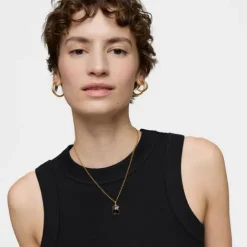 Colgante pequeño con baño de oro 18 kt sobre plata y motivo oso en ónix Icon Color^TOUS