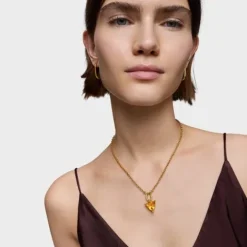 Colgante pequeño con baño de oro 18 kt sobre plata y citrino creado en laboratorio Color LGG^TOUS