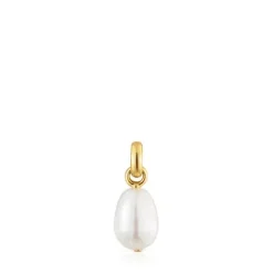 Colgante pequeño con baño de oro 18 kt sobre plata y perla cultivada Hold Oval^TOUS Discount
