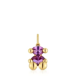 Colgante pequeño motivo oso con baño de oro 18 kt sobre plata y zafiro lila creado en laboratorio Color Bear LGG^TOUS Outlet
