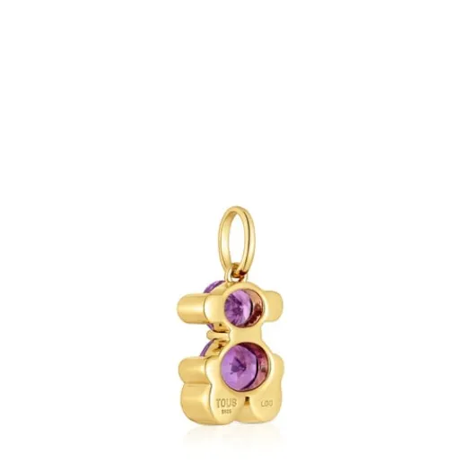 Colgante pequeño motivo oso con baño de oro 18 kt sobre plata y zafiro lila creado en laboratorio Color Bear LGG^TOUS Outlet
