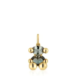 Colgante pequeño motivo oso con baño de oro 18 kt sobre plata y espinela verde creada en laboratorio Color Bear LGG^TOUS Discount