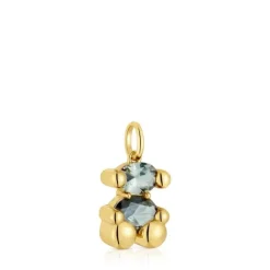 Colgante pequeño motivo oso con baño de oro 18 kt sobre plata y espinela verde creada en laboratorio Color Bear LGG^TOUS Discount