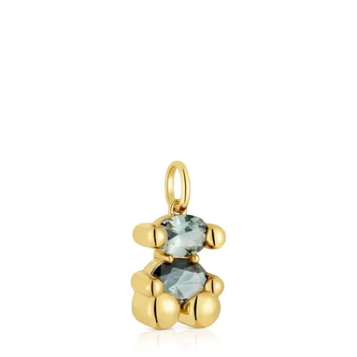 Colgante pequeño motivo oso con baño de oro 18 kt sobre plata y espinela verde creada en laboratorio Color Bear LGG^TOUS Discount
