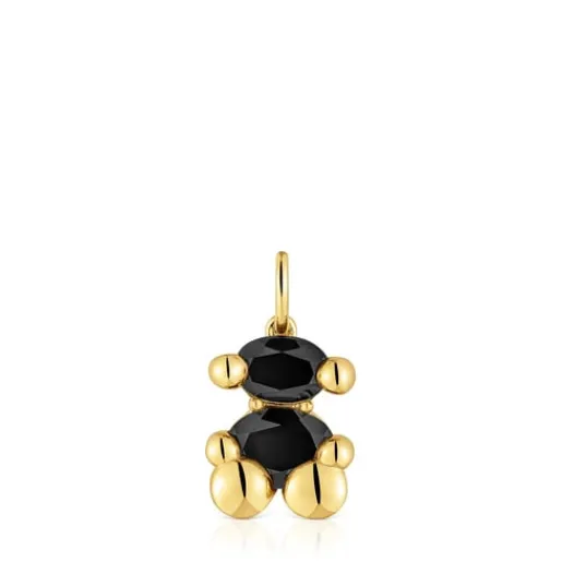 Colgante pequeño motivo oso con baño de oro 18 kt sobre plata y ónix Color Bear^TOUS Discount