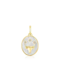 Colgante Tauro con baño de oro 18 kt sobre plata, nácar y topacios Horoscope^TOUS Clearance