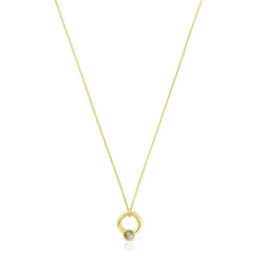 Collar con baño de oro 18 kt sobre plata, motivo aro y labradorita Plump^TOUS