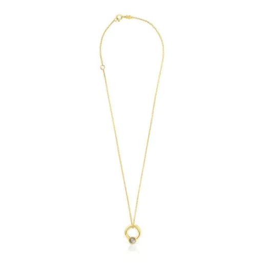 Collar con baño de oro 18 kt sobre plata, motivo aro y labradorita Plump^TOUS