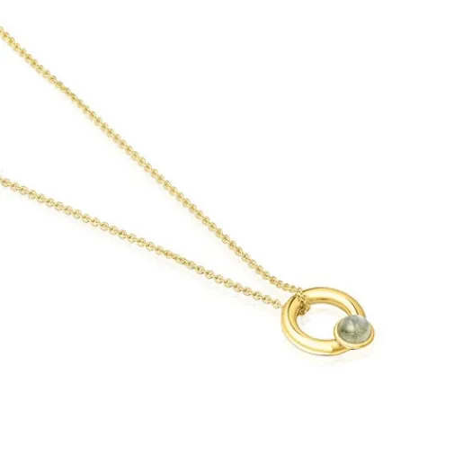 Collar con baño de oro 18 kt sobre plata, motivo aro y labradorita Plump^TOUS
