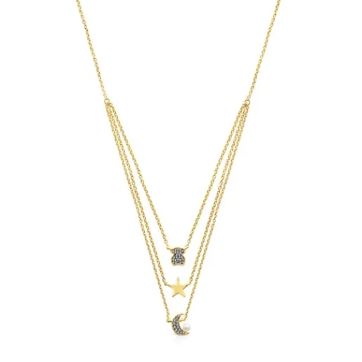 Collar con baño de oro 18 kt sobre plata, diamantes y perla Nocturne^TOUS Hot