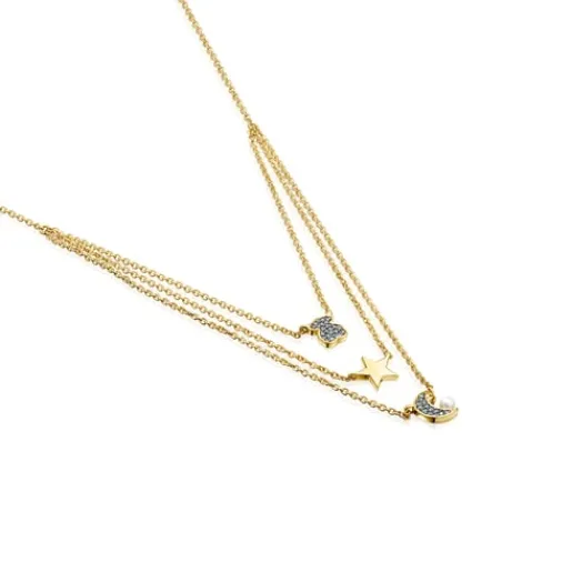 Collar con baño de oro 18 kt sobre plata, diamantes y perla Nocturne^TOUS Hot
