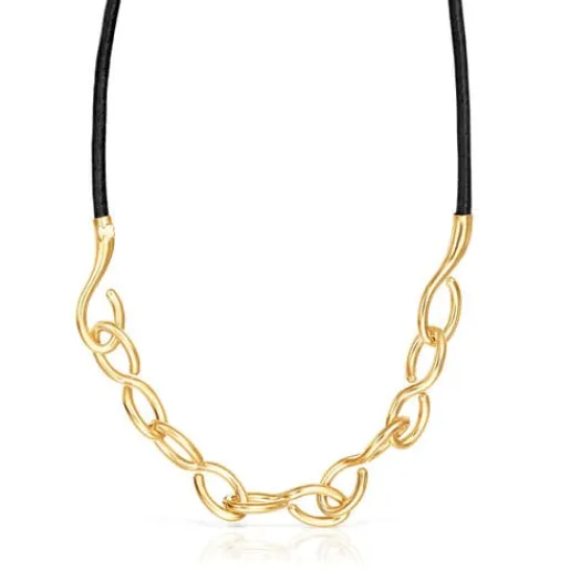 Collar con baño de oro 18 kt sobre plata y cuero Bent^TOUS Outlet