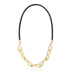 Collar con baño de oro 18 kt sobre plata y cuero Bent^TOUS Outlet