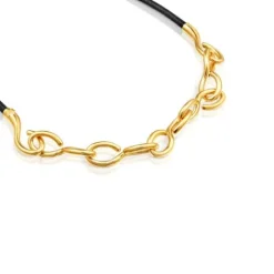 Collar con baño de oro 18 kt sobre plata y cuero Bent^TOUS Outlet