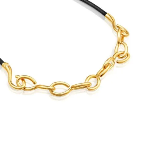 Collar con baño de oro 18 kt sobre plata y cuero Bent^TOUS Outlet