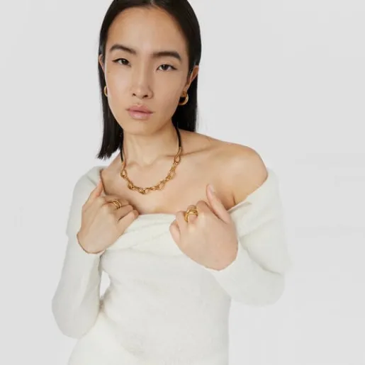 Collar con baño de oro 18 kt sobre plata y cuero Bent^TOUS Outlet