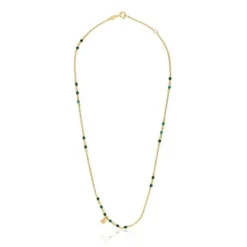 Collar con baño de oro 18 kt sobre plata y malaquita Bold Bear^TOUS Hot