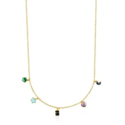 Collar con baño de oro 18 kt sobre plata y cinco motivos de gemas multicolores de 2-5mm. 45 cm Glory^TOUS Best