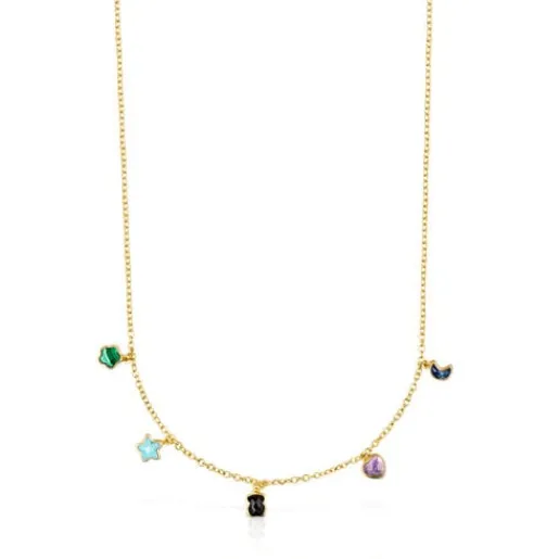 Collar con baño de oro 18 kt sobre plata y cinco motivos de gemas multicolores de 2-5mm. 45 cm Glory^TOUS Best
