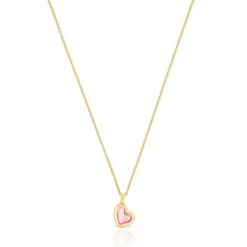 Collar con baño de oro 18 kt sobre plata corazón rosa Gregal^TOUS New