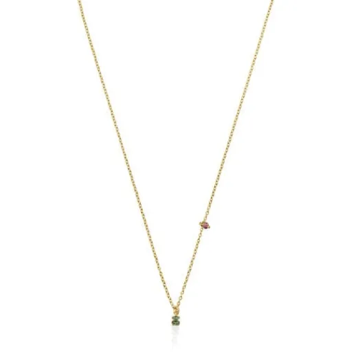 Collar con baño de oro 18 kt sobre plata y oso de cromodiópsidos New Motif^TOUS Best