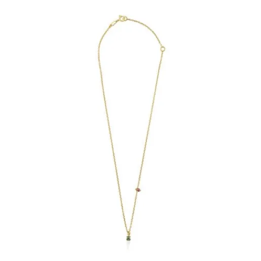 Collar con baño de oro 18 kt sobre plata y oso de cromodiópsidos New Motif^TOUS Best