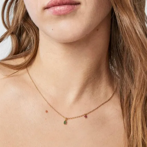Collar con baño de oro 18 kt sobre plata y oso de cromodiópsidos New Motif^TOUS Best