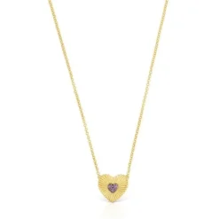 Collar con baño de oro 18 kt sobre plata y corazón con rodolitas Iris Motif^TOUS Discount