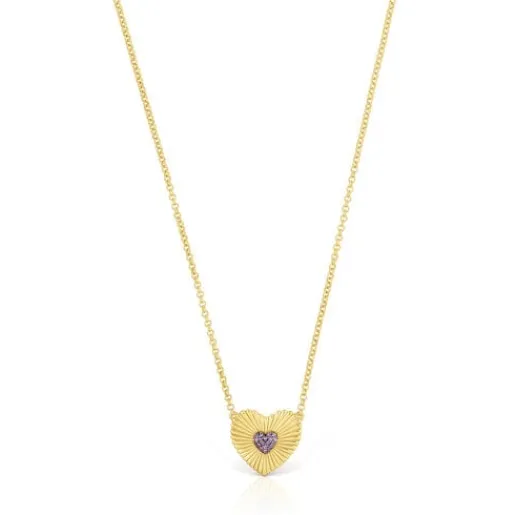 Collar con baño de oro 18 kt sobre plata y corazón con rodolitas Iris Motif^TOUS Discount