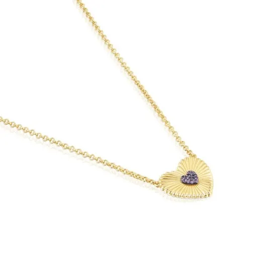 Collar con baño de oro 18 kt sobre plata y corazón con rodolitas Iris Motif^TOUS Discount