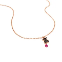 Collar con baño de oro rosa 18 kt sobre plata, espinela y rubí tratado motivo oso Motif^TOUS Sale